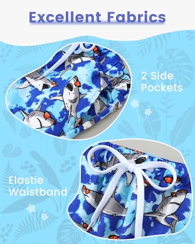 Boys Swim Trunks with Compression Liner - Blue Shark, 6-7 Years