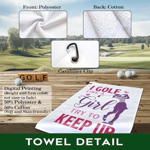 Rofiowa Keep Up Golf Towel for Women - White, 23.6 x 15.7 inches, Golf Accessories Gift for Women, Mom, Aunt
