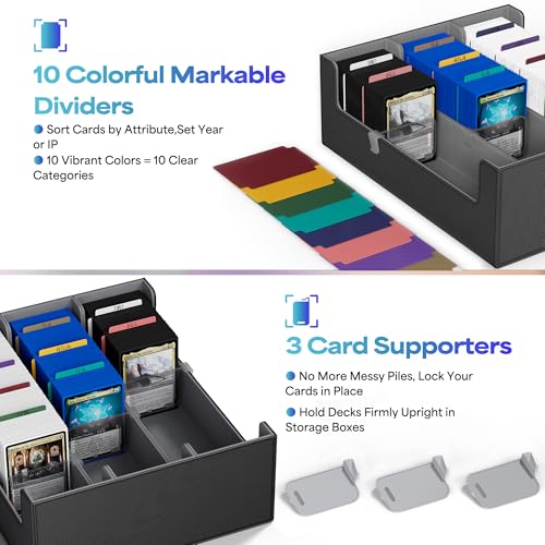 Card Storage Box for 1800+ Sleeved Cards - PU Leather Organizer with Dividers