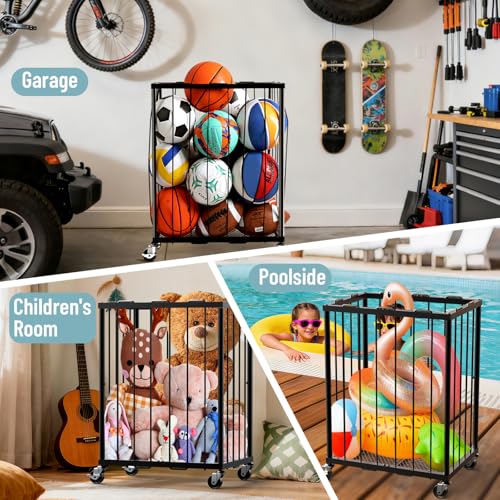 Ball Storage Rack with Rolling Wheels, Holds 12-15 Balls