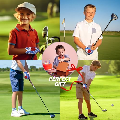 Kids Golf Gloves - Junior Left Hand, Blue & White - Age 5-7