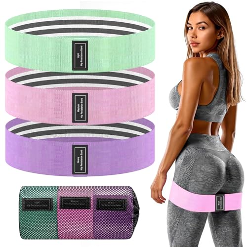 Wide Fabric Resistance Bands Set - 3 Strength Levels, Pink