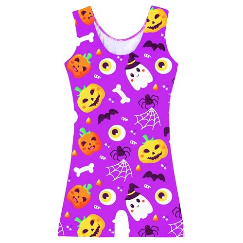 Girls' Gymnastics Unitard with Shorts - Purple Halloween, 8-9 Years