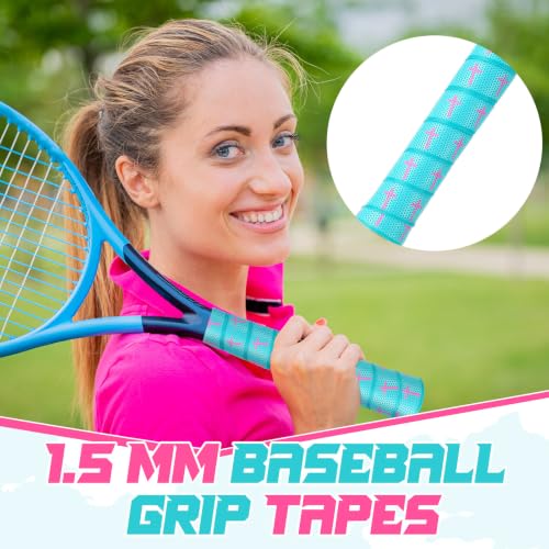 Pushglossy Cross Style Bat Grip Tape for Baseball & Softball - Blue & Rose Red, Non Slip, 1.5mm Thick