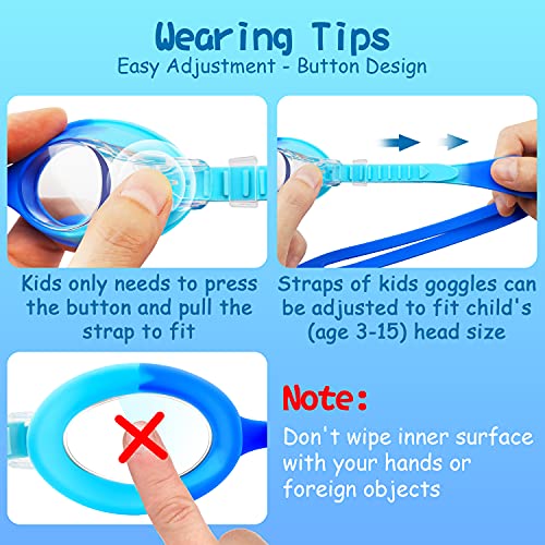Kids Swim Goggles - 2 Pack No Leak Goggles for Ages 3-15 - Blue & Purple