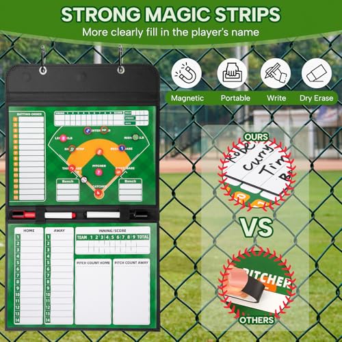 Magnetic Baseball Lineup Board with Leather Cover - Coaching Accessory