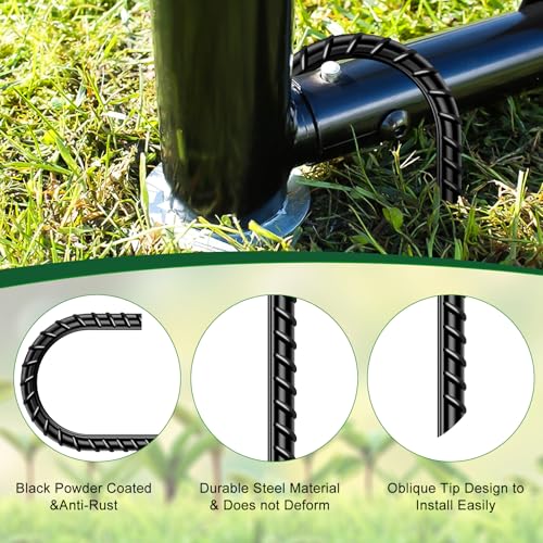 12 Inch Heavy Duty J Hook Ground Stakes - 16 Pack, Black