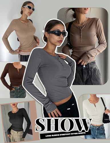 Henley Long Sleeve Thermal Shirt - Ribbed Knit, Medium Beige