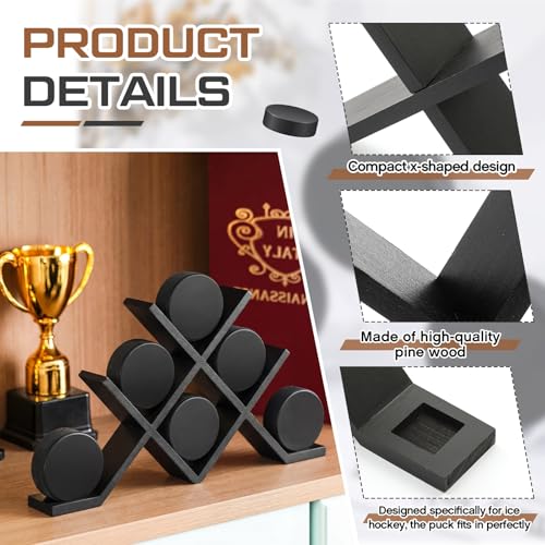 CroBlissful Black Wooden Hockey Puck Display Case Holder for 6 Pieces (6-Piece)