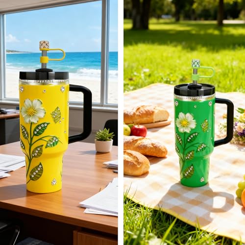 Sparkling Diamond Straw Topper Set for Tumblers - White