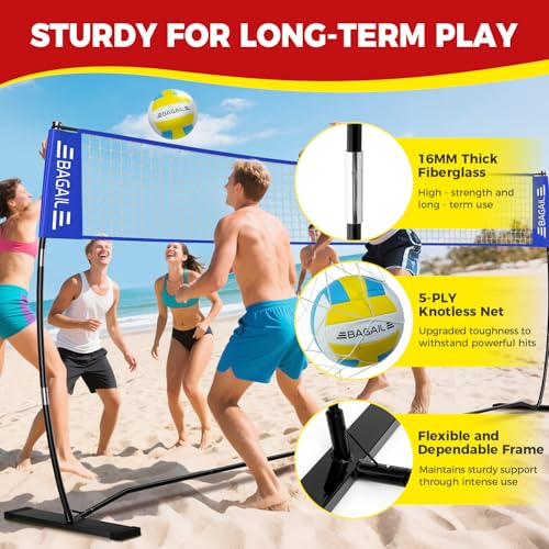 12ft Portable Volleyball Net - Adjustable Height, Freestanding, Blue