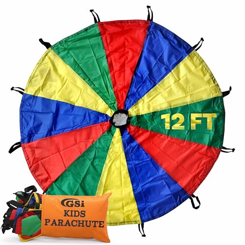 Kids Rainbow Parachute 12 Feet - Bright Colors, Durable Fabric
