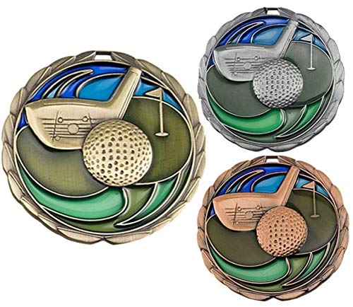 Golf Medal with Stars & Stripes Ribbon - Gold 2.5 Inch
