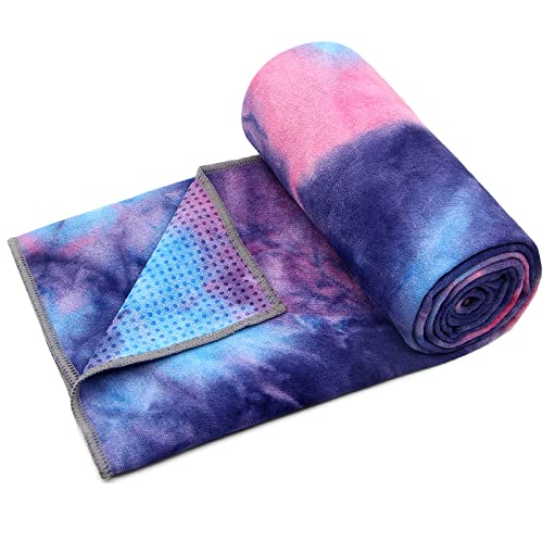 Yoga Towel with Grip Dots - Non-Slip, Microfiber, 24" x 72" - Purple & Blue