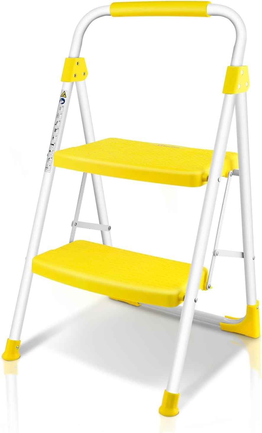 Portable 3-Step Folding Ladder - Sturdy Steel Step Stool with Anti-Slip Pedal & Handgrip, 500lbs Capacity for Home & Office