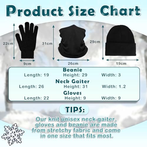 Winter Hat, Neck Gaiter & Gloves Set - Black Thermal Accessories