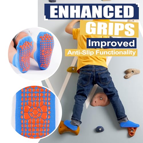 Non-Slip Kids Trampoline Socks with Grippers - 6-9 Years Black/Purple/Blue/Green