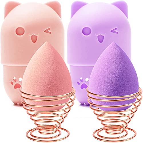 Makeup Sponge Travel Case & Drying Stand Set - Pink & Purple