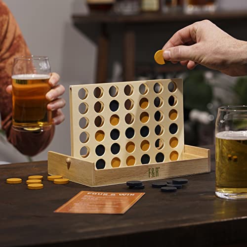 Foster & Rye Four and Win Vintage Wooden Board Game for 2 Players - Classic Game Night