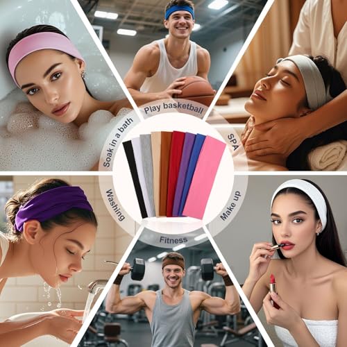 9-Piece Elastic Sports Headbands - Non-Slip Cotton Sweat Bands - 9 Colors