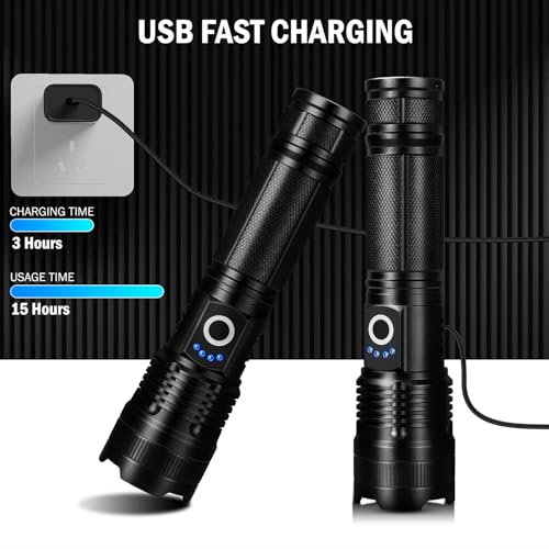 Led Flashlights High Lumens Rechargeable 2 Pack, 99000 Lumen Super Bright Fashlight with 5000?Ah ¥Âattery, Waterproof Powerful Flash Light Multifunctional Flashlights for Home Camping Hiking