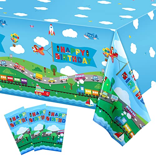 Transportation Table Covers - 3 Pack Birthday Party Supplies, 54 x 108 Inch