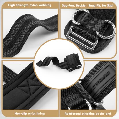 Weightlifting Wrist Straps with D Rings - Black (6.3-7.5 inch)