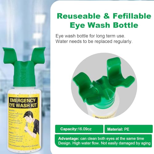 Portable Eyewash Station OSHA-Approved - Upgraded Emergency Eye Wash Bottles Flush Kit Clean Both Eyes Simultaneously Wall Mounted 16oz £¨No Solution£©