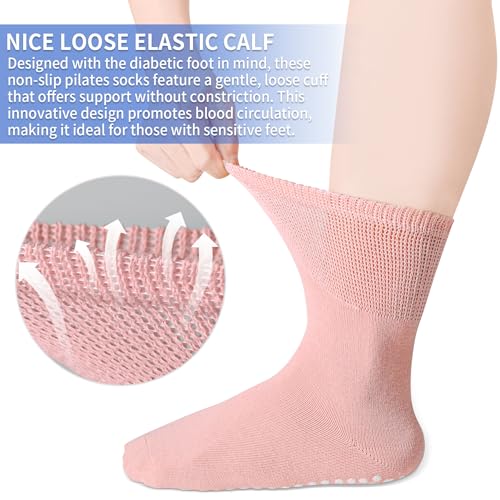Non-Slip Pilates Grip Socks for Women - Mid-Calf - 3 Pairs - Black/White/Grey