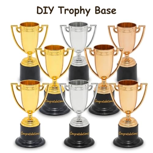 Mini Trophy Cups Set - 6 Pcs 4 Inch Plastic Awards in 3 Colors