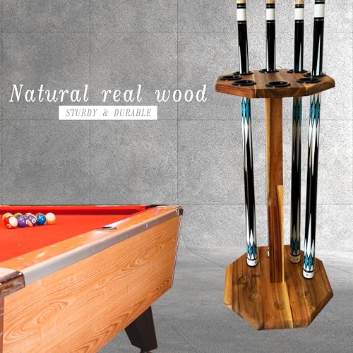 Wooden Freestanding Pool Cue Rack - Holds 8 Cues, Brown