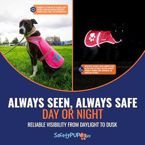 Reflective Dog Vest - Hi-Visibility Medium Safety Gear - Pink