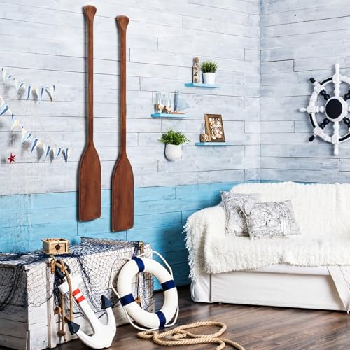 48" Wooden Canoe Oar Paddle - 2 Pcs Solid Pine - Walnut