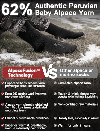 Juclise Baby Alpaca Wool Boot Socks Black X-Large – Thermal Winter Socks