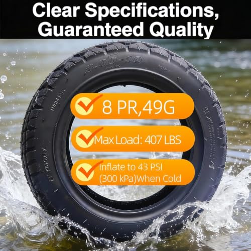 BISHUNCHI 3.00-10 Tubeless Tire - 10 Inch Off-Road Tire for Scooters, E-Bikes, Mopeds (3.00-10, 8PR) Variation: Tubeless Tire / 1