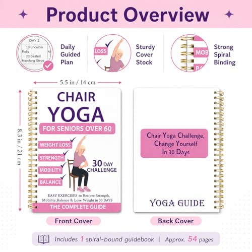 Chair Yoga for Seniors Over 60 - 30-Day Challenge Guide & Chart - Pink