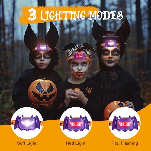 EverBrite 2-Pack Bat Shaped Headlamps for Kids - Halloween Vampire Light with 3 Modes