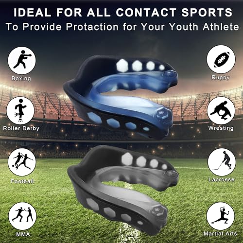 Football Mouth Guard - 2 Pack Youth & Adult Sports Mouthpieces with Strap