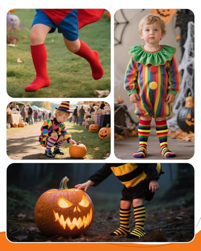 Kids Knee High Soccer Socks - Cotton Athletic Tube Socks - Black Red, 3-6Y