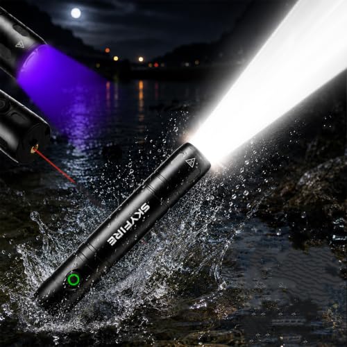 SKYFIRE SF2198-ZGD-Set Rechargeable Tactical Flashlight with UV Blacklight & Red Beam, 13 Modes, 2000 Lumens, Waterproof, Pocket Size