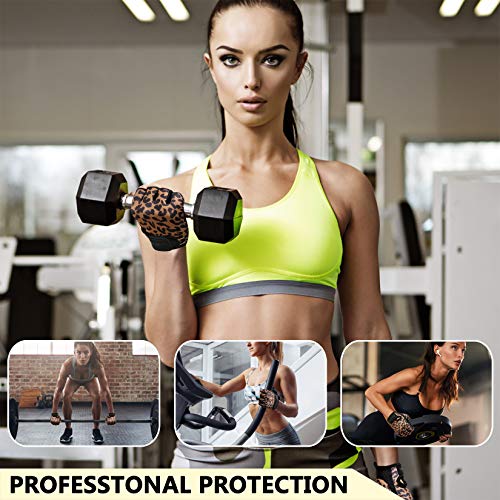 Workout Gloves for Weight Lifting - Full Palm Grip, Leopard Medium