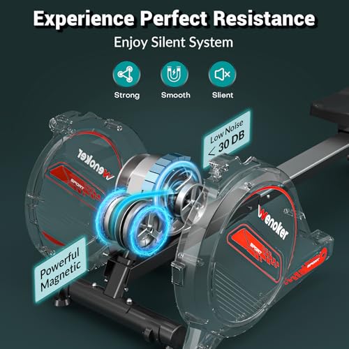 Magnetic Rowing Machine for Home - 32 Levels Resistance, 350 LBS Capacity, Black Red