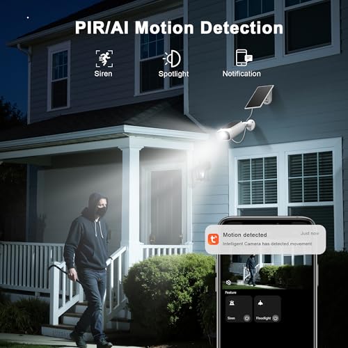 Solar Security Cameras Wireless Outdoor£¬2K Wireless Camera for Home Security, PIR/AI Motion Detection, IP66 Waterproof,Night Vision, 2-Way Audio, Cloud/SD Storage,2.4GHz/5G Dual-Band WiFi
