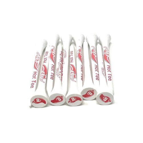 Hot Tees Golf Tee Set, 2.75 inch Gloss White Bamboo Tees with Red Hot Pepper Cup and Screaming Pepper Side Design, Set of 50.