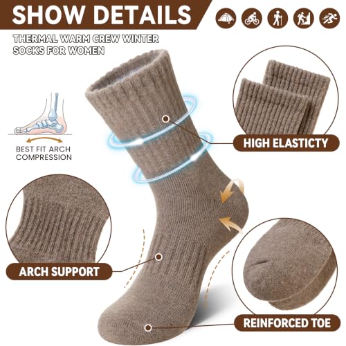 Merino Wool Hiking Warm Winter Boot Socks for Women Men – Medium, Black/Light Grey/Grey/Khaki/Brown (Eocom)
