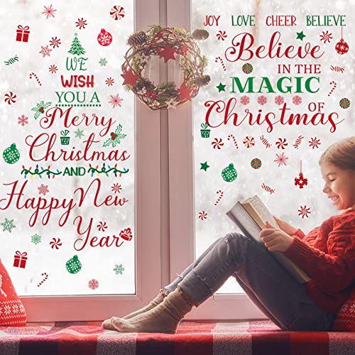 6 Sheets Christmas Wall Decals Peppermint Candy Gingerbread Man Christmas Wall Stickers Candy Cane Candyland Christmas Window Clings for Outdoor Indoor(Snowflake)