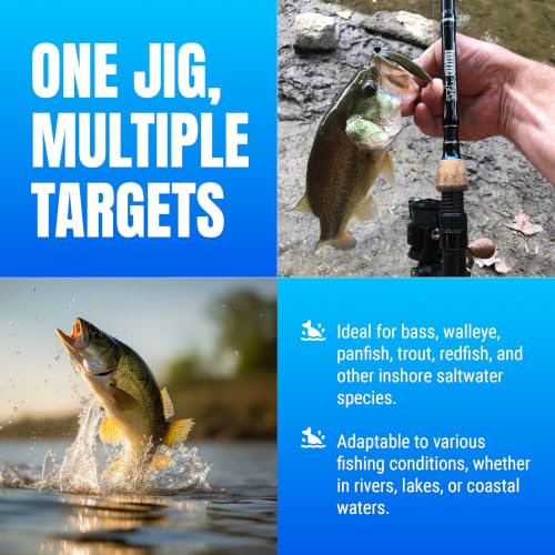 Reaction Tackle Ball Jig Heads 1/16-3/8 oz, Round Jig Heads for Bass w/ #2-3/0 Hooks (10-Pack)