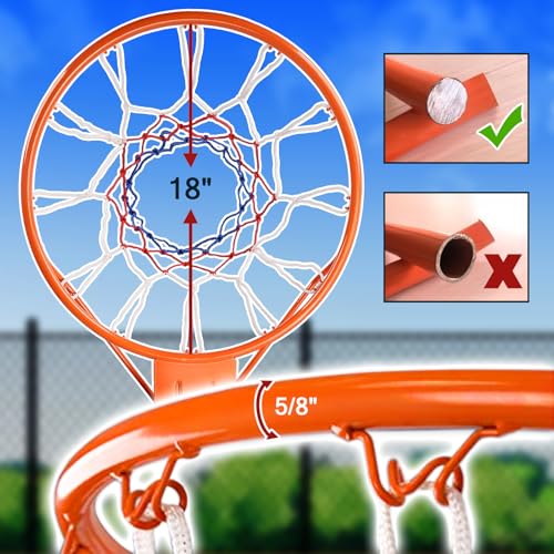 Dripex 18-Inch Orange Basketball Rim with Breakaway Spring & All-Weather Net