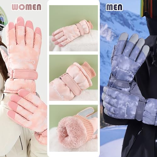 Water-Repellent Winter Ski Gloves for Men & Women - Black Tie-Dye