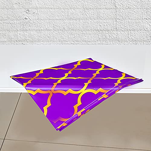 2 Pack Purple Gold Lattice Arabian Tablecloths - 87x51 Inches